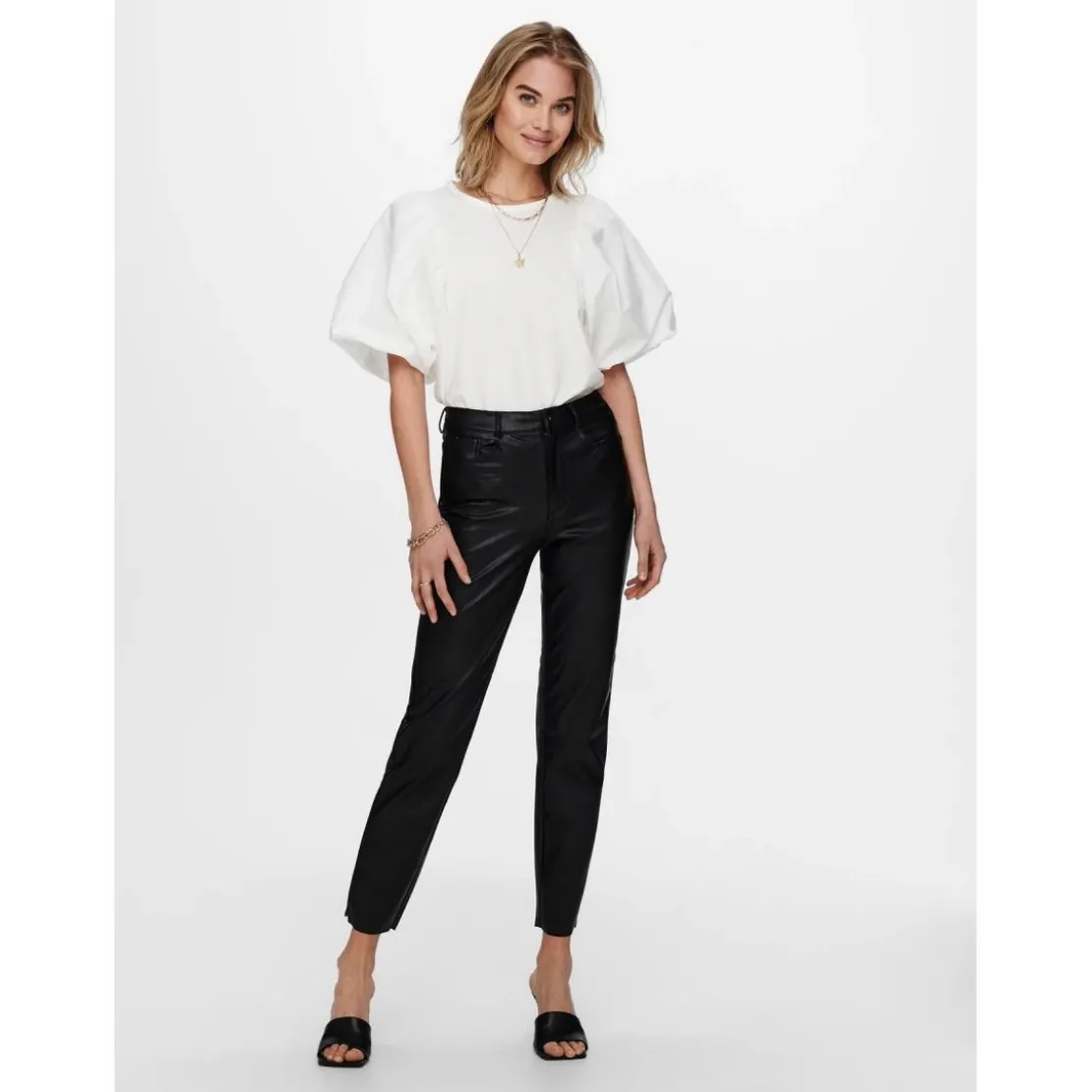 OnlyPantalon en simili-cuir noir Gia
