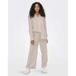OnlyPantalon à jambe large Taille élastiquée beige