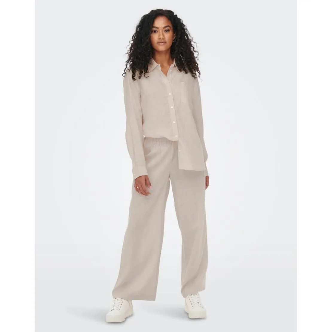 OnlyPantalon à jambe large Taille élastiquée beige