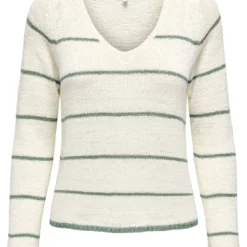 OnlyPull Col V Geenas - Blanc cassé/ Vert Olive Tess