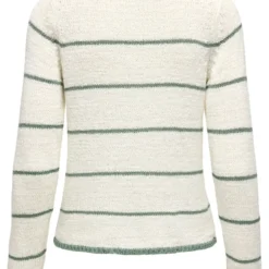 OnlyPull Col V Geenas - Blanc cassé/ Vert Olive Tess