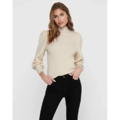 OnlyPull en maille Col haut Manches longues blanc