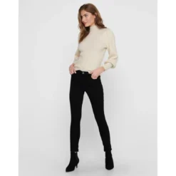 OnlyPull en maille Col haut Manches longues blanc