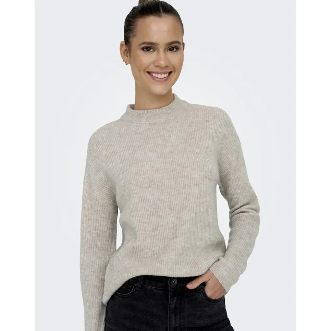OnlyPull en maille col rond col rond gris clair Ruth