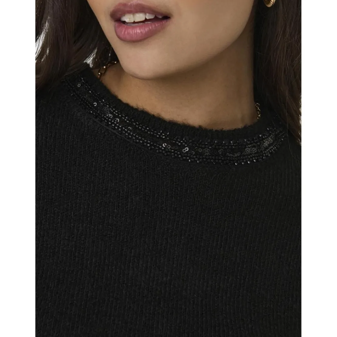 OnlyPull en maille col rond col rond noir Meg