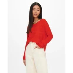 OnlyPull en maille Col rond Manches longues rouge Tess