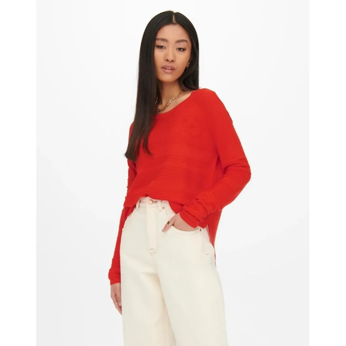 OnlyPull en maille Col rond Manches longues rouge Tess