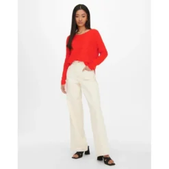 OnlyPull en maille Col rond Manches longues rouge Tess