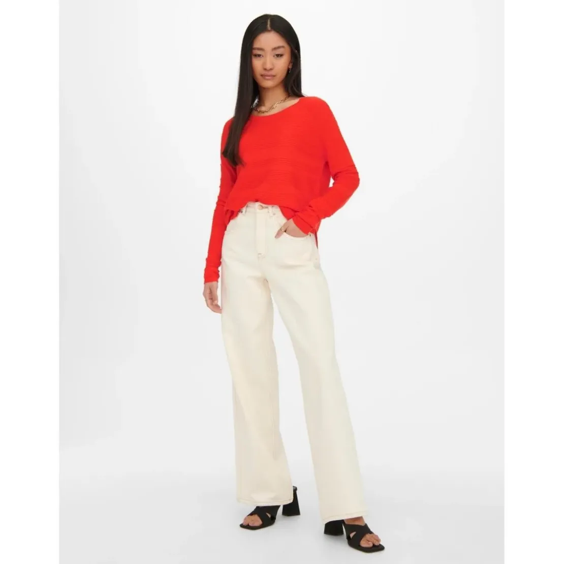 OnlyPull en maille Col rond Manches longues rouge Tess