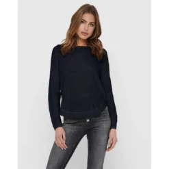 OnlyPull en maille Col rond Manches longues bleu Leah