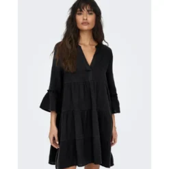 OnlyRobe courte Col fendu Manches 3/4 gris noir en coton