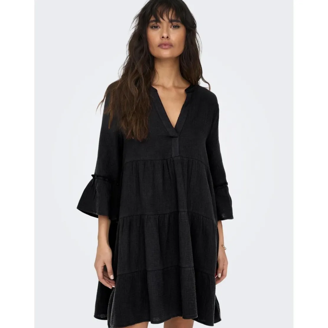 OnlyRobe courte Col fendu Manches 3/4 gris noir en coton