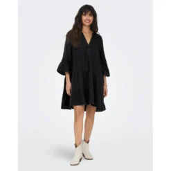 OnlyRobe courte Col fendu Manches 3/4 gris noir en coton