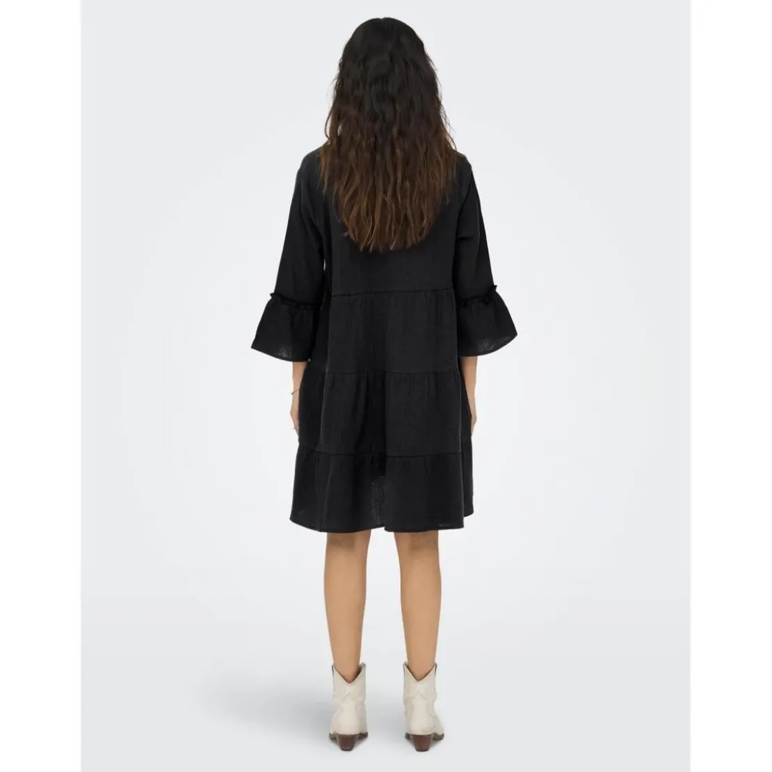 OnlyRobe courte Col fendu Manches 3/4 gris noir en coton