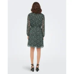 OnlyRobe courte Imprimé all over Col en V Manches 3/4 Ceinture accentuant la taille vert