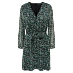 OnlyRobe courte Imprimé all over Col en V Manches 3/4 Ceinture accentuant la taille vert