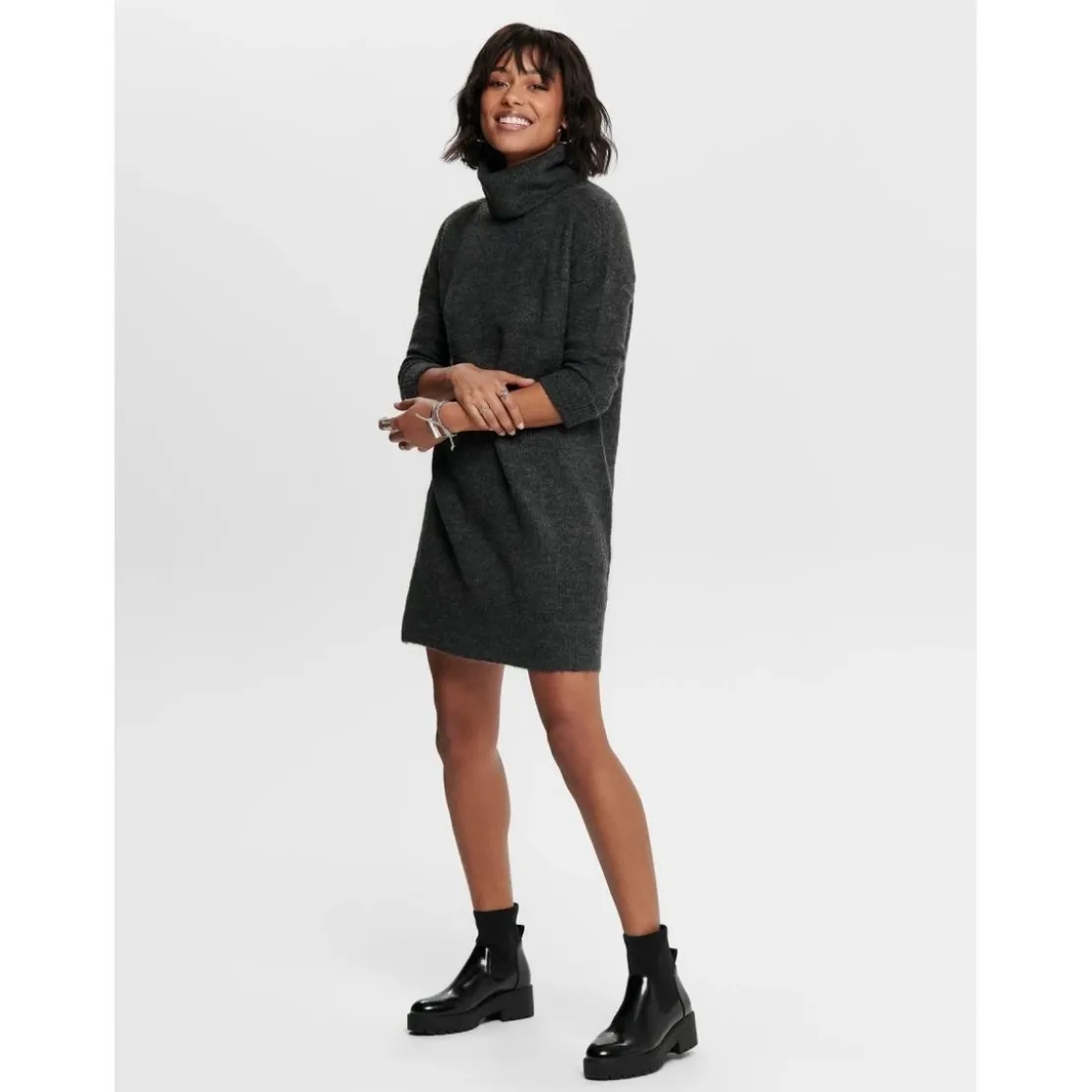 OnlyRobe en maille Col bénitier Manches 3/4 Au-dessus du genou gris