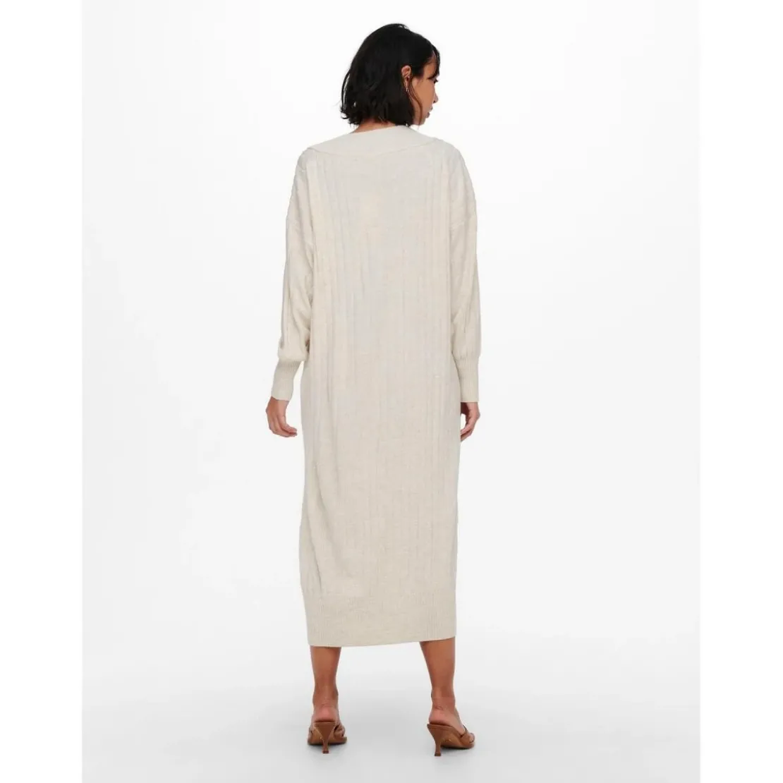 OnlyRobe en maille Col en V Manches longues Au-dessus du genou beige