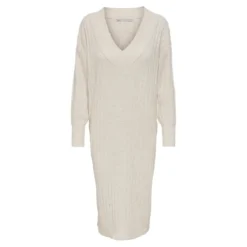 OnlyRobe en maille Col en V Manches longues Au-dessus du genou beige