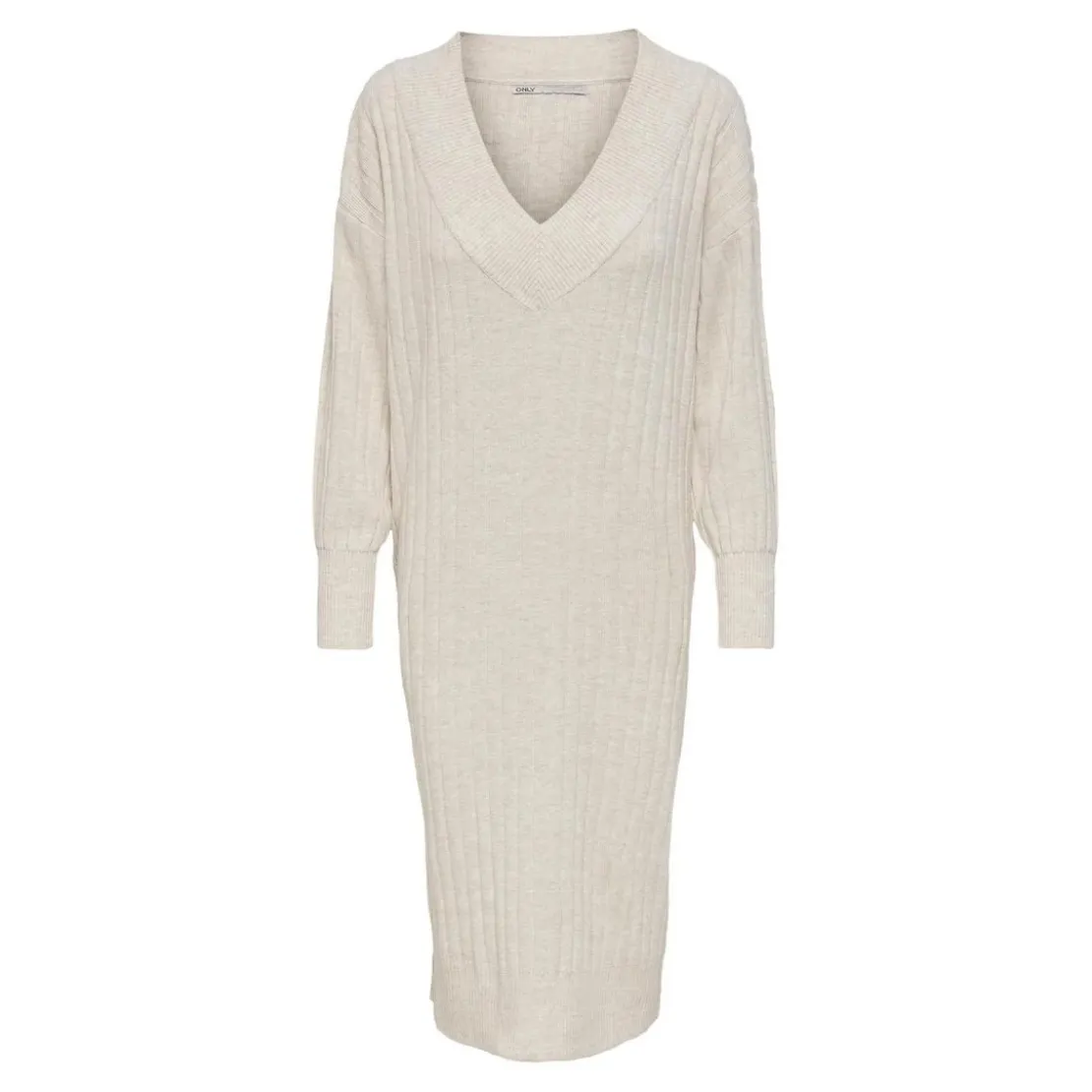 OnlyRobe en maille Col en V Manches longues Au-dessus du genou beige