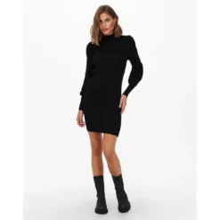 OnlyRobe en maille Col haut Manches longues Longueur mini noir