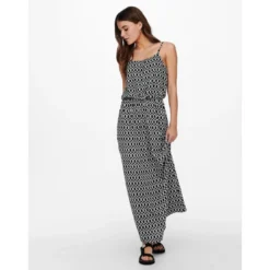 OnlyRobe longue Imprimé all over Col en U Sans manches Découpe à la taille Longueur maxi noir Ora