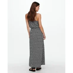OnlyRobe longue Imprimé all over Col en U Sans manches Découpe à la taille Longueur maxi noir Ora