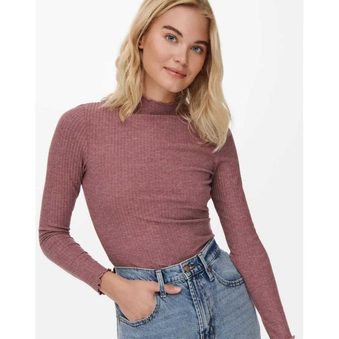 OnlyTop Col haut Manches longues Volants rouge
