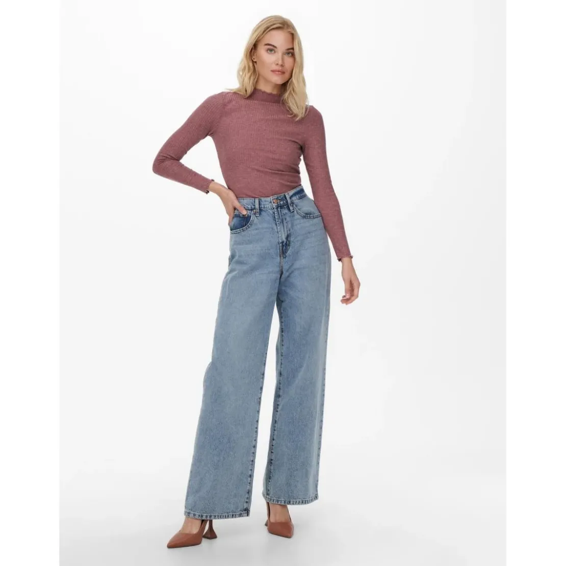 OnlyTop Col haut Manches longues Volants rouge