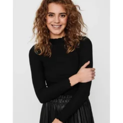 OnlyTop Col haut Manches longues Volants noir