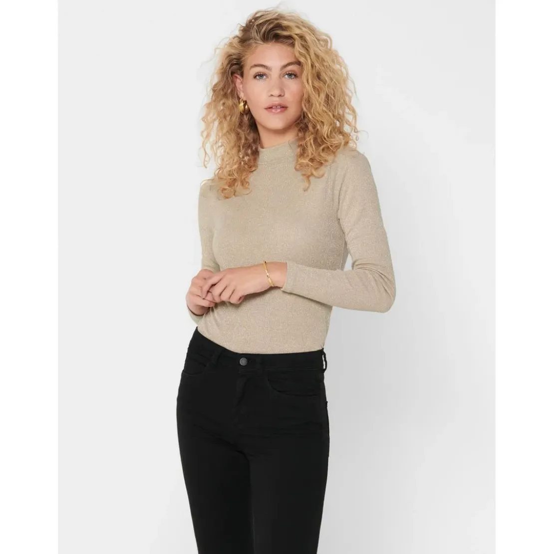OnlyTop Col haut Manches longues beige en viscose