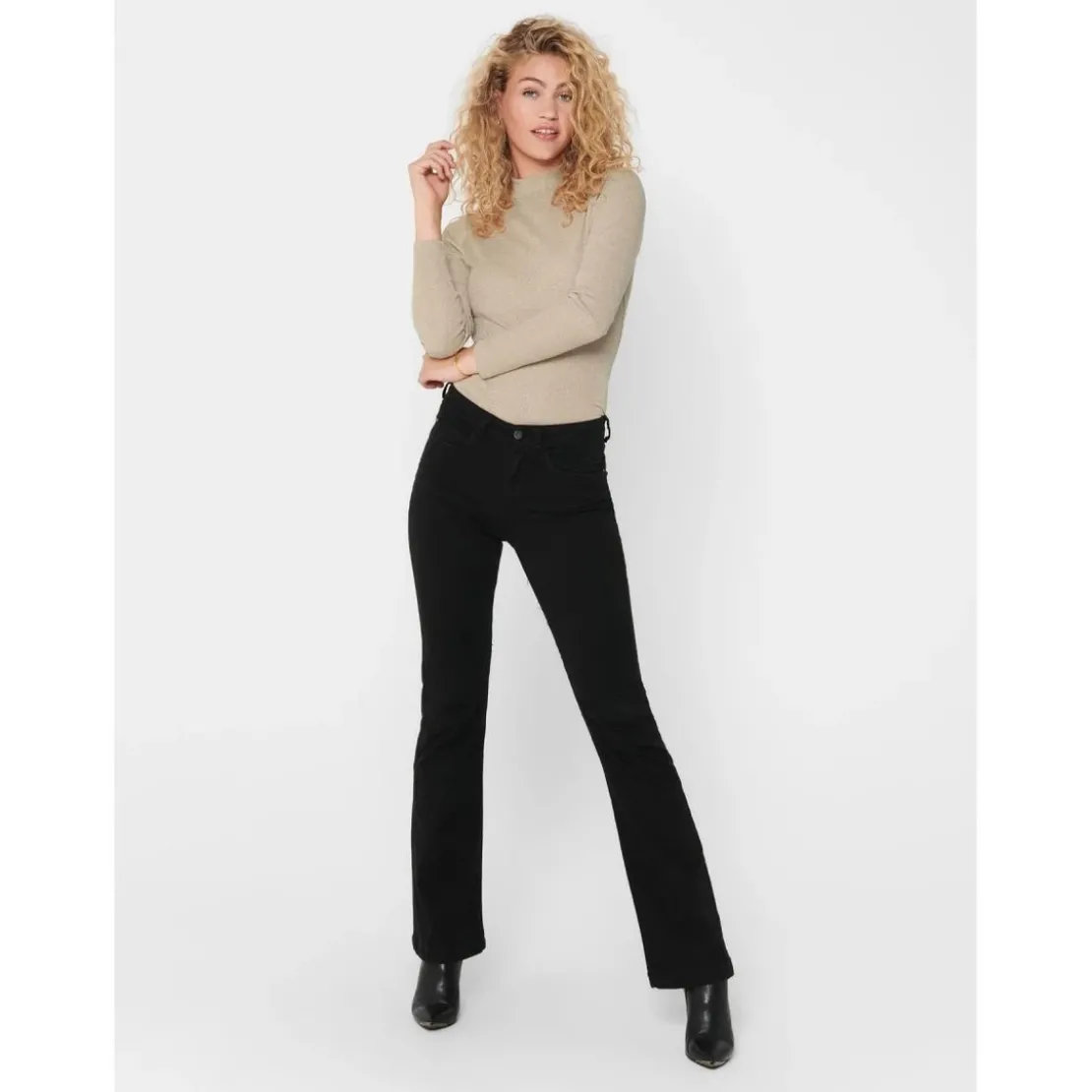OnlyTop Col haut Manches longues beige en viscose