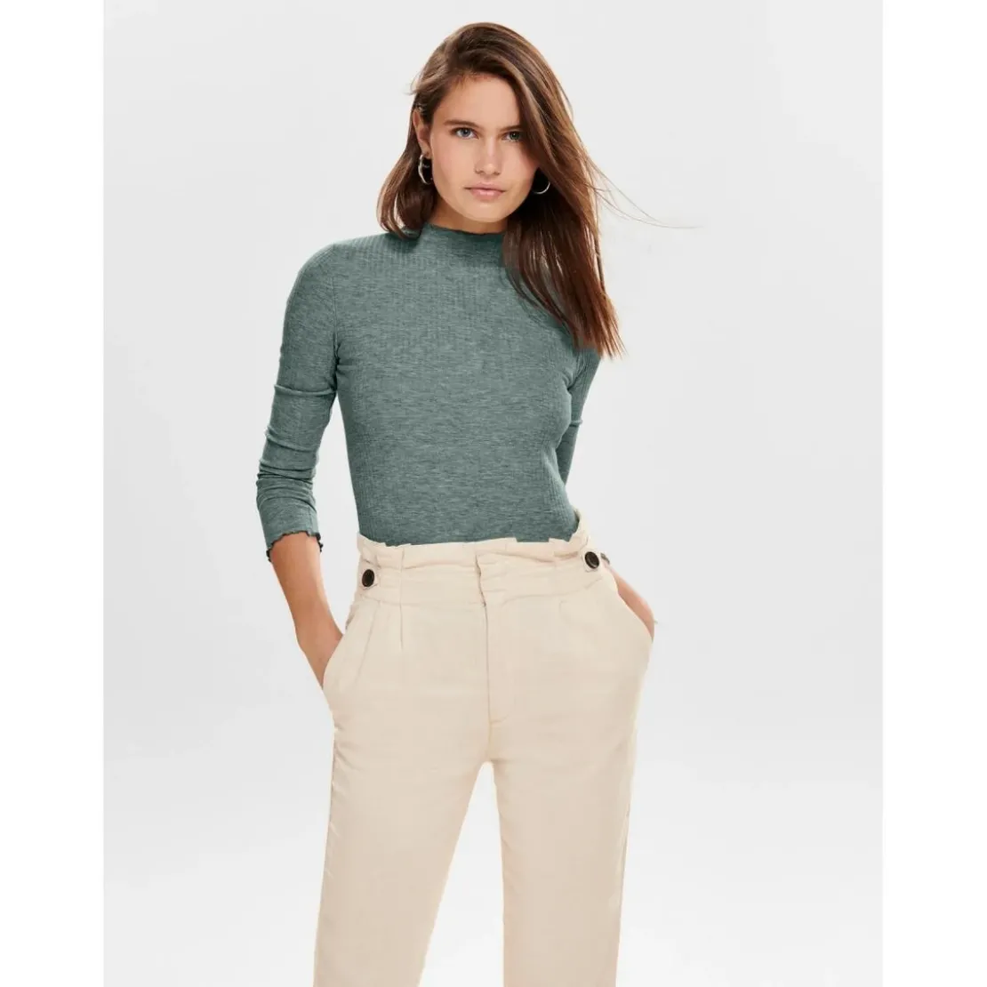 OnlyTop Col haut Manches longues Volants vert Sloan