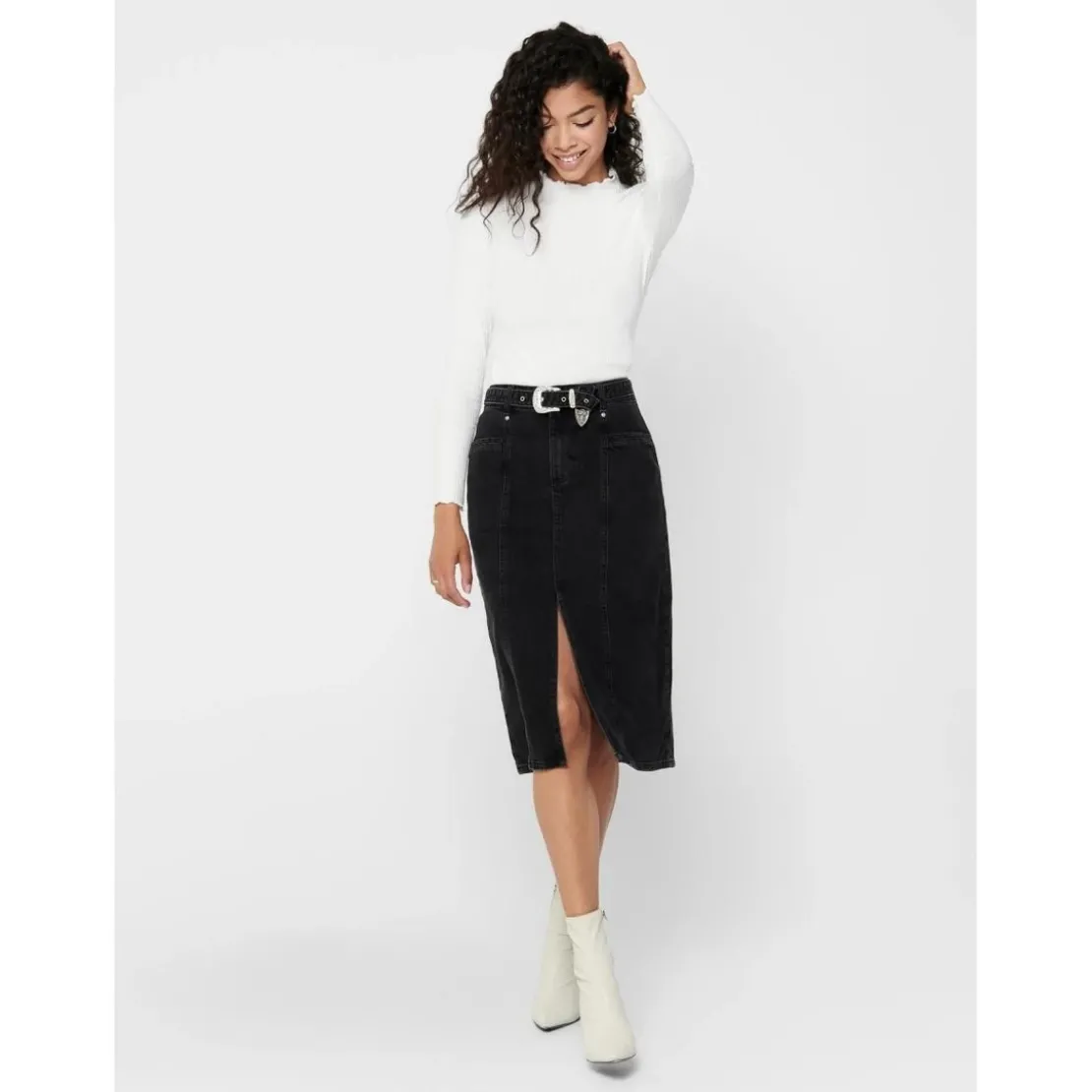OnlyTop Col haut Manches longues Volants blanc