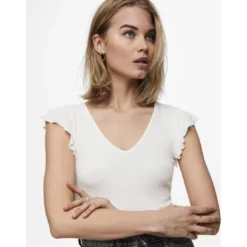 OnlyTop col rond mancherons blanc en viscose Joy