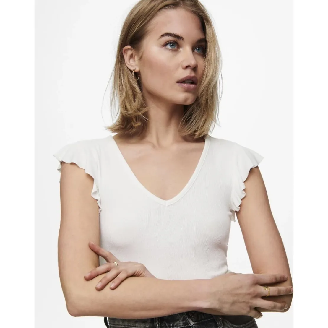 OnlyTop col rond mancherons blanc en viscose Joy