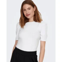 OnlyTop Col rond Manches 2/4 blanc en coton