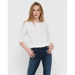 OnlyTop Col rond Manches 3/4 blanc