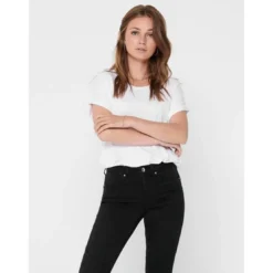 OnlyTop Col rond Manches courtes Poignets repliés blanc