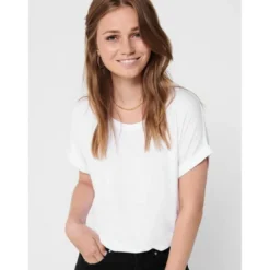 OnlyTop Col rond Manches courtes Poignets repliés blanc