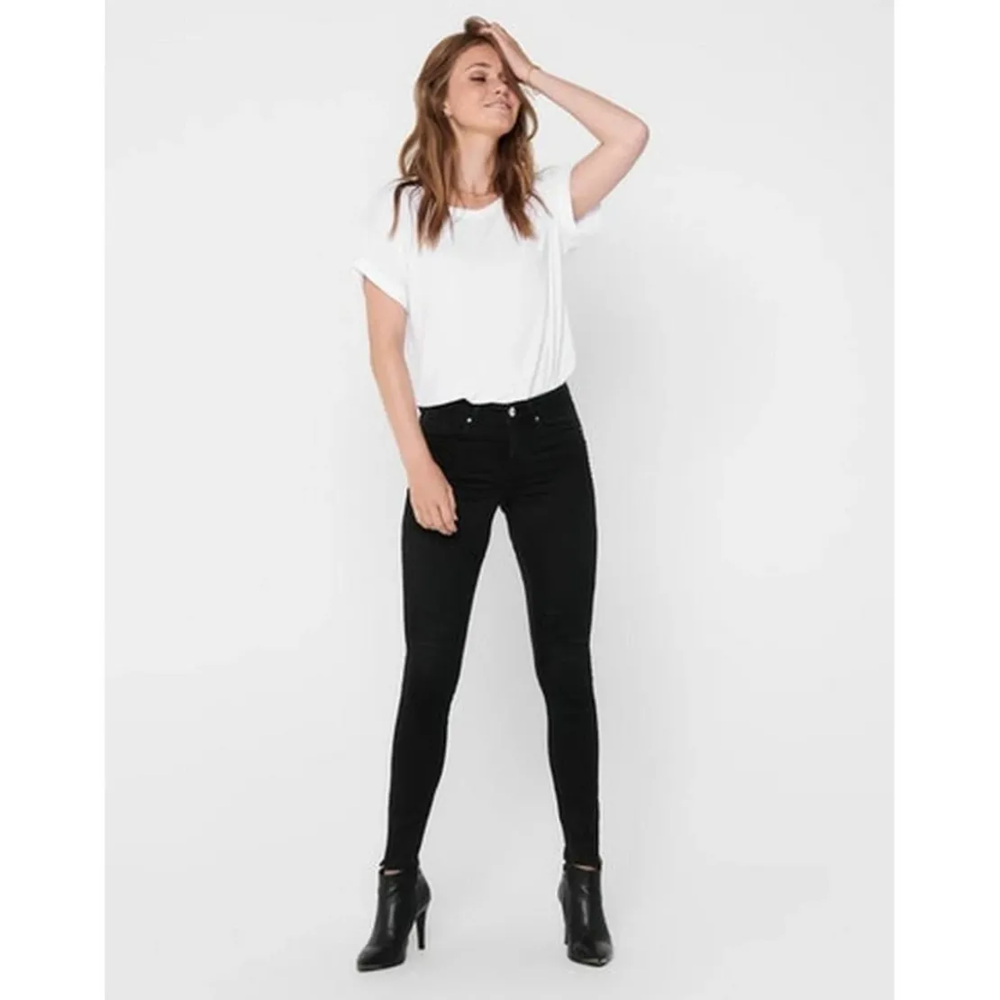 OnlyTop Col rond Manches courtes Poignets repliés blanc