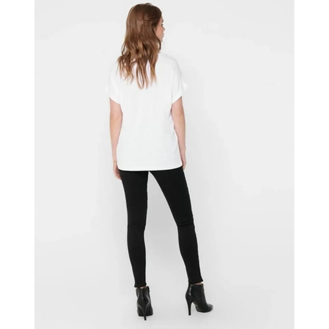 OnlyTop Col rond Manches courtes Poignets repliés blanc
