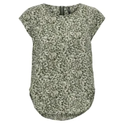 OnlyTop col rond manches courtes vert foncé Sofia
