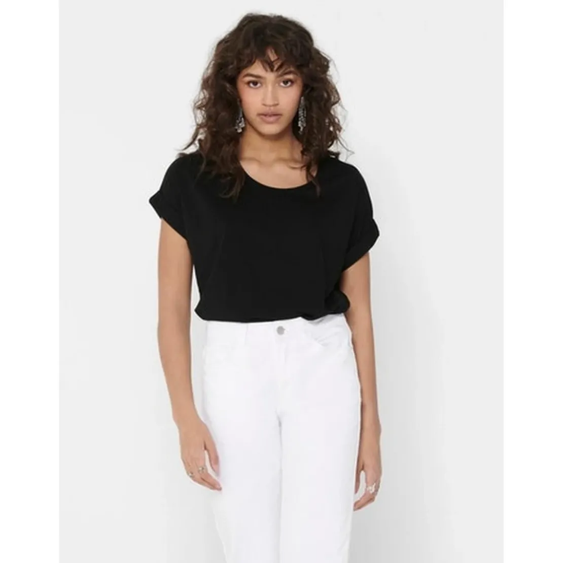 OnlyTop Col rond Manches courtes Poignets repliés noir