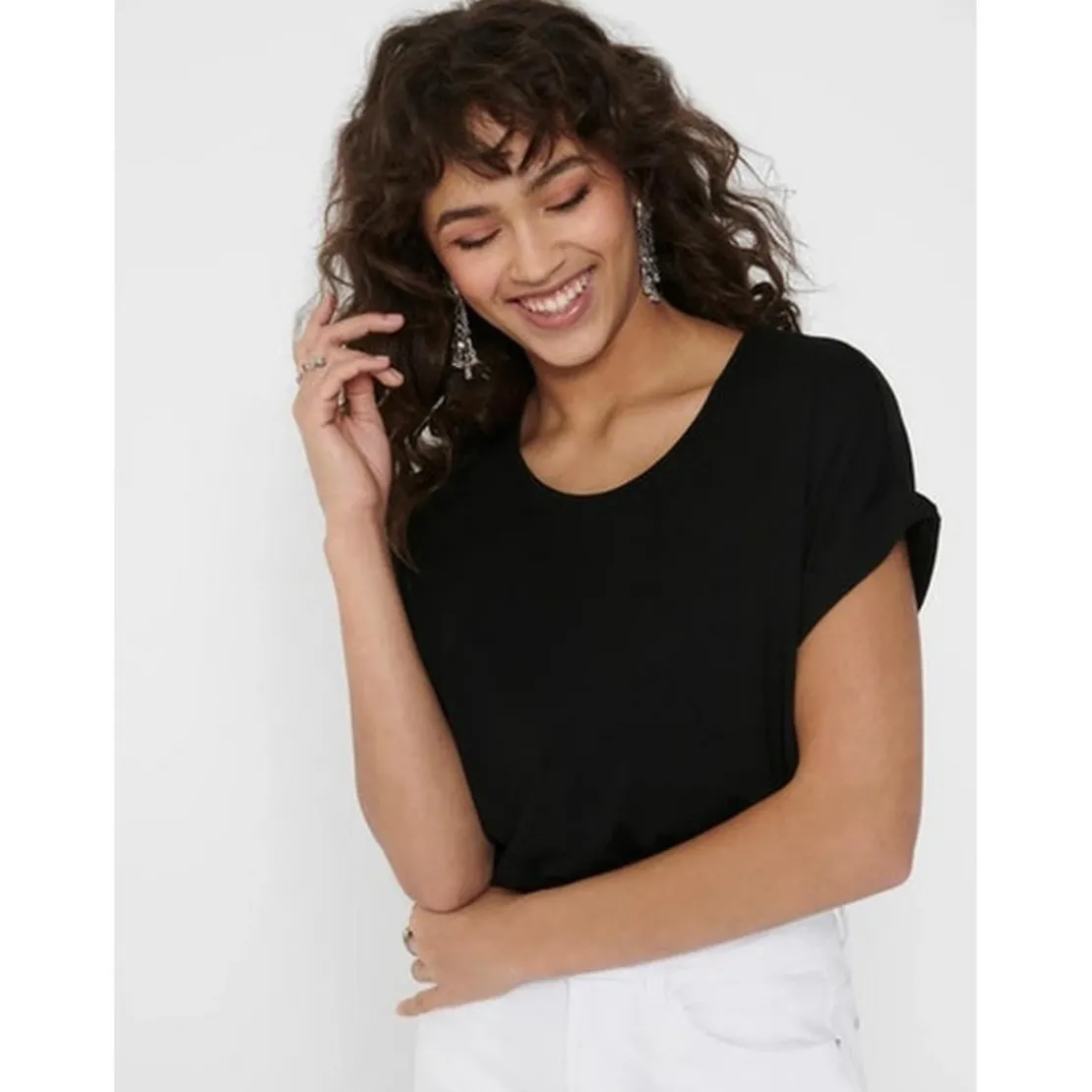 OnlyTop Col rond Manches courtes Poignets repliés noir