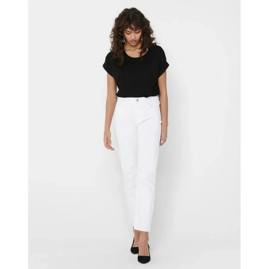 OnlyTop Col rond Manches courtes Poignets repliés noir