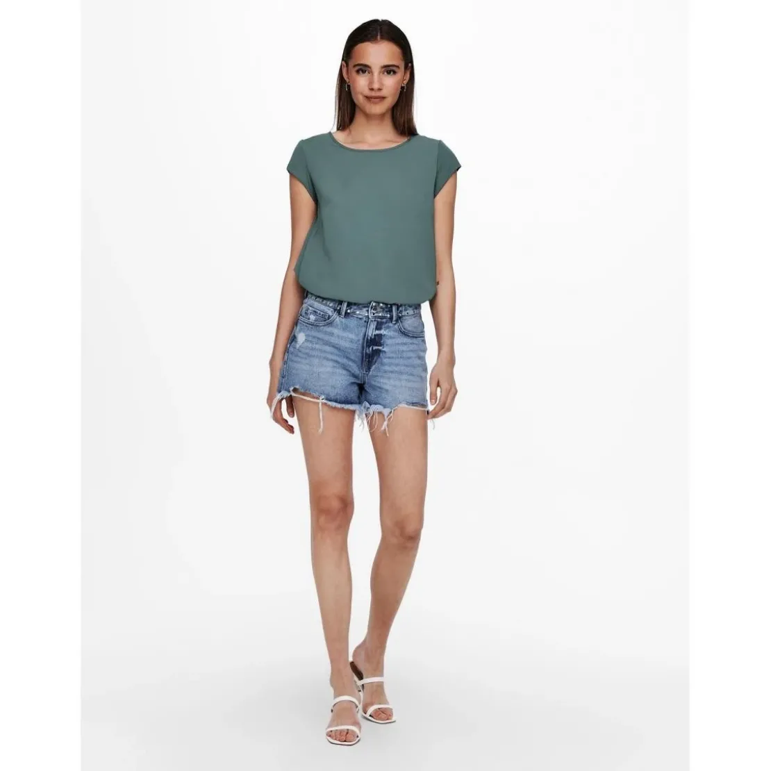 OnlyTop Col rond Manches courtes vert Eva