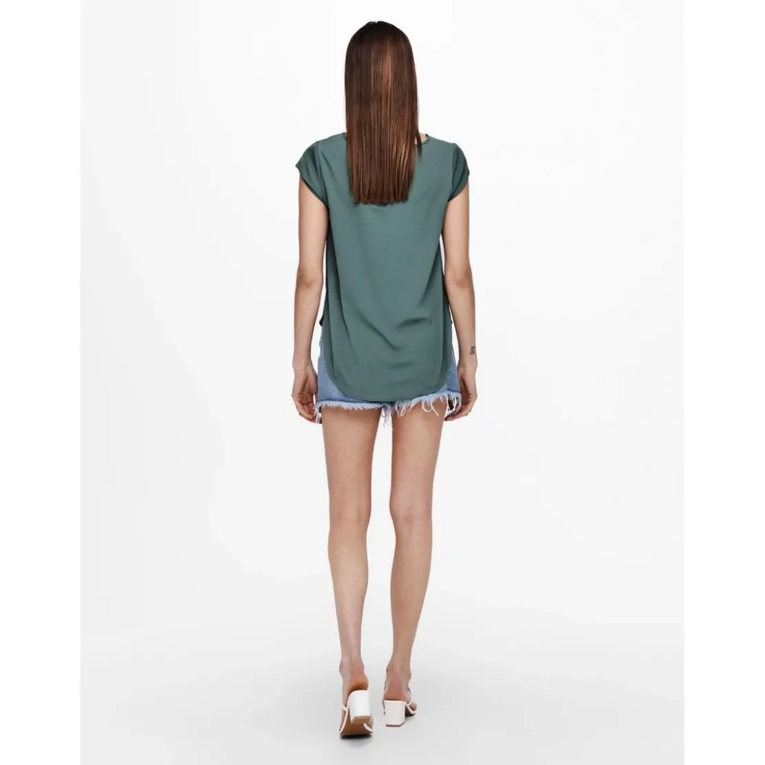 OnlyTop Col rond Manches courtes vert Eva