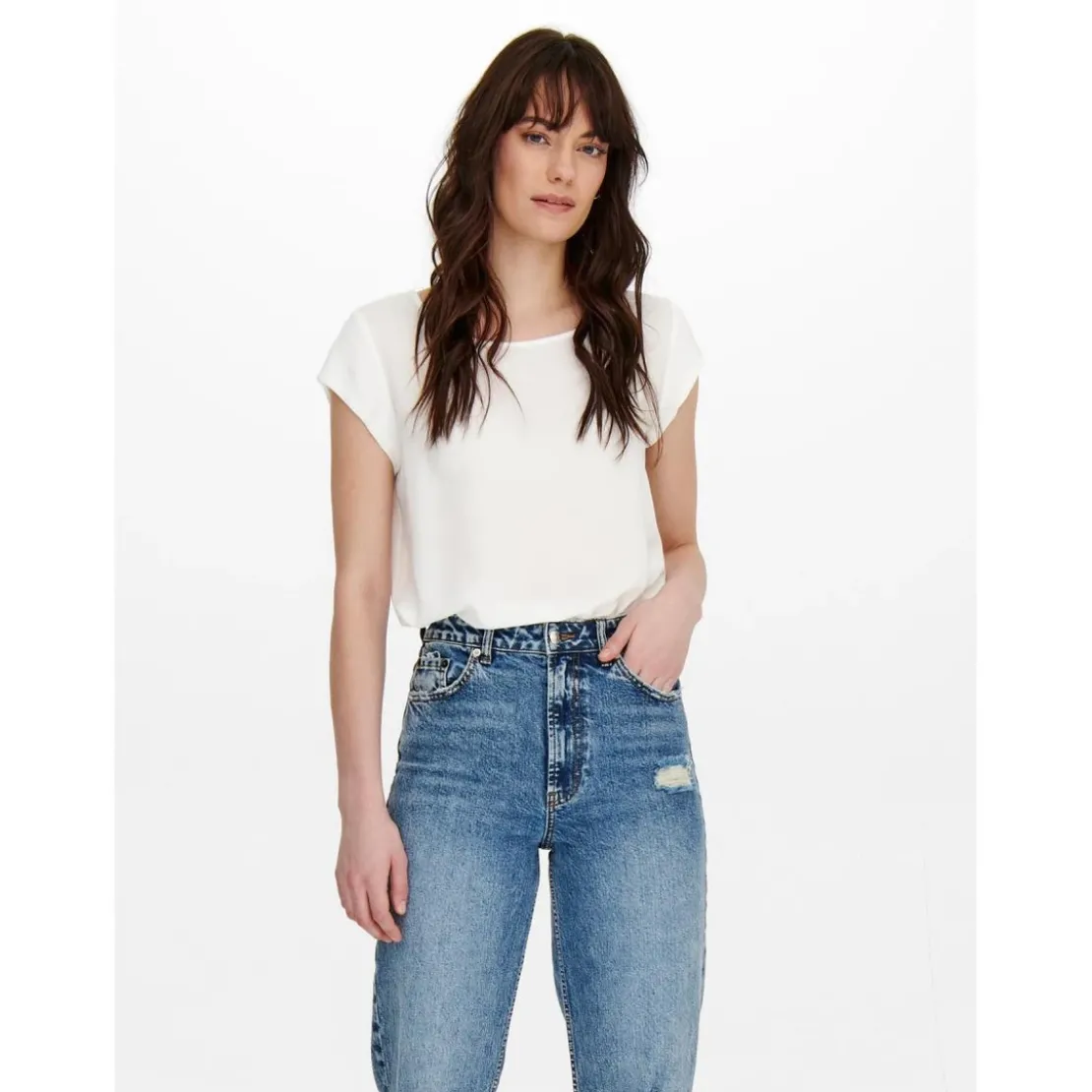 OnlyTop Col rond Manches courtes blanc