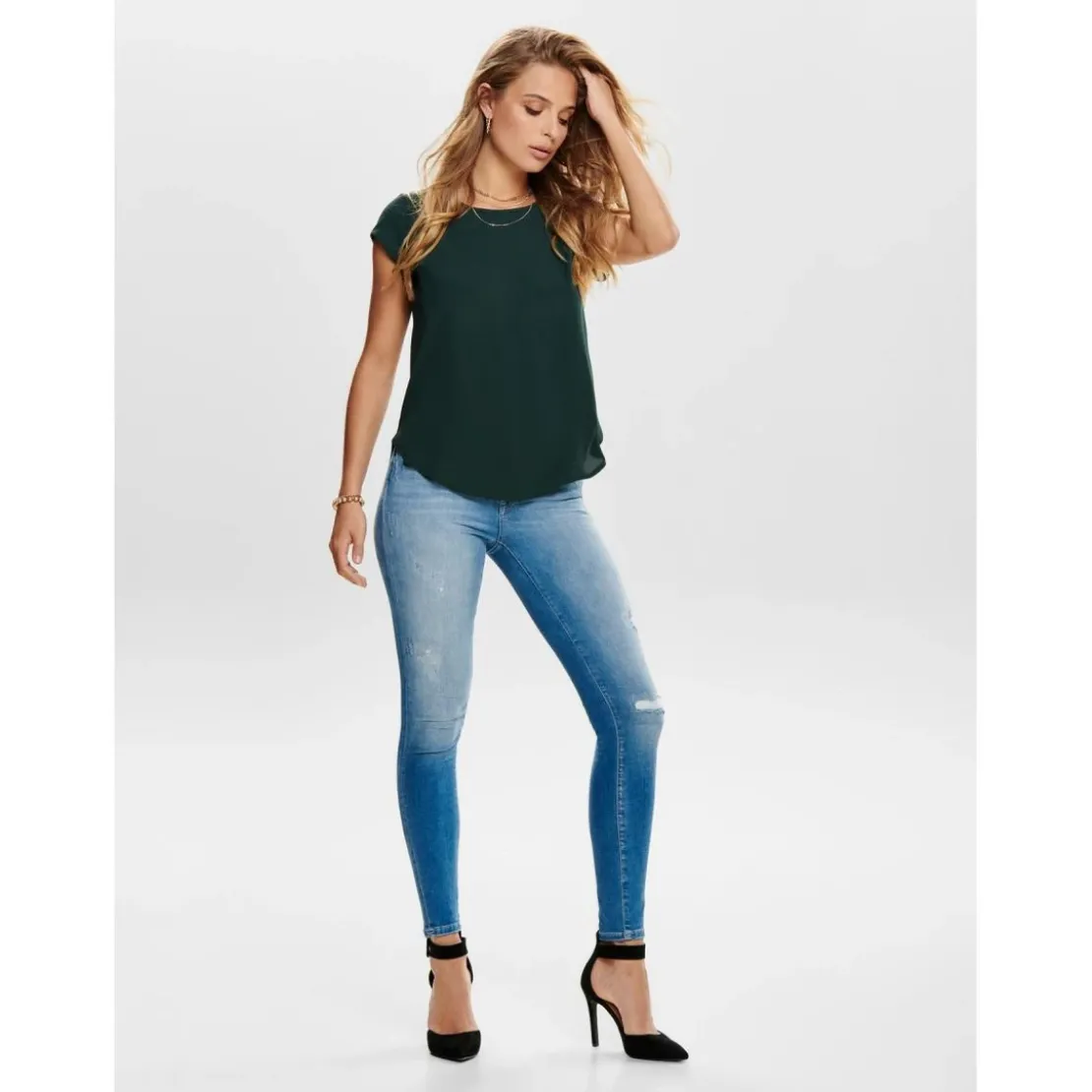 OnlyTop Col rond Manches courtes vert Elle